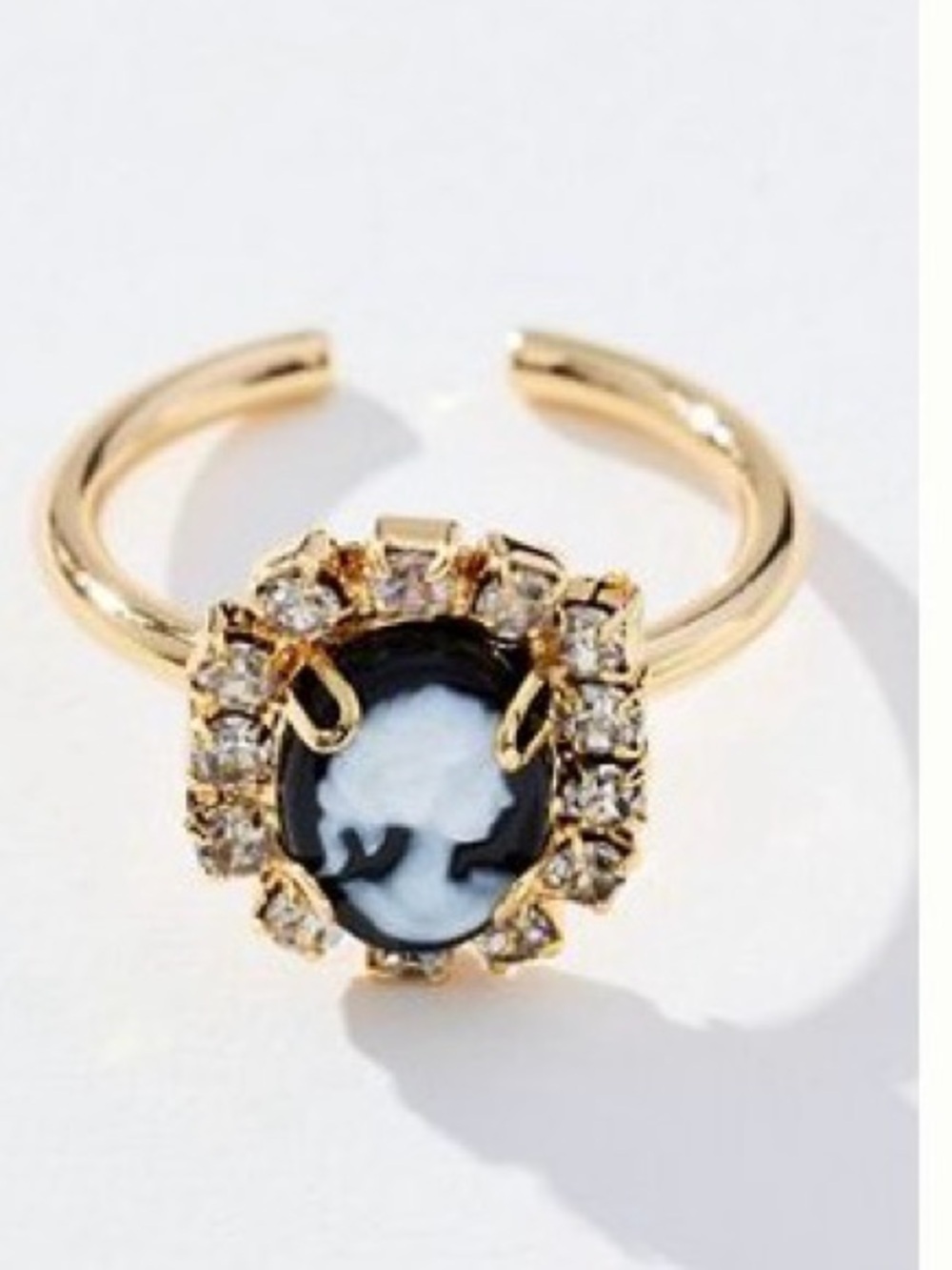 ❤️ ANTHROPOLOGIE BLACK CAMEO BLING COCKTAIL RING NEW